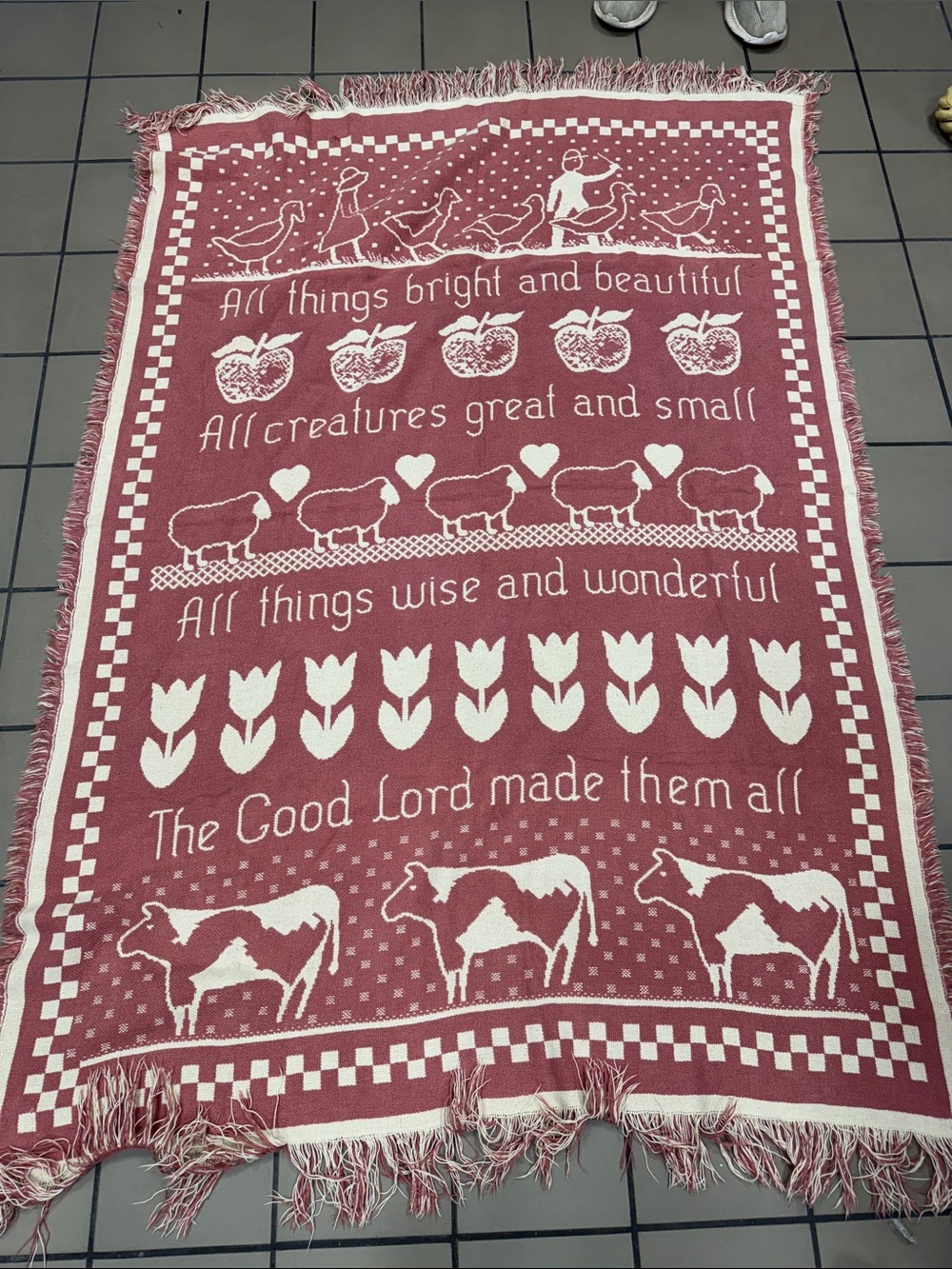 All Things Bright and Beautiful Red Throw Blanket - Farmhouse Home Holiday